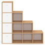 Voir la diapositive 3 : ID MARKET Meuble de rangement en escalier LORYS 4 niveaux bois et blanc avec 4 tiroirs en tissu