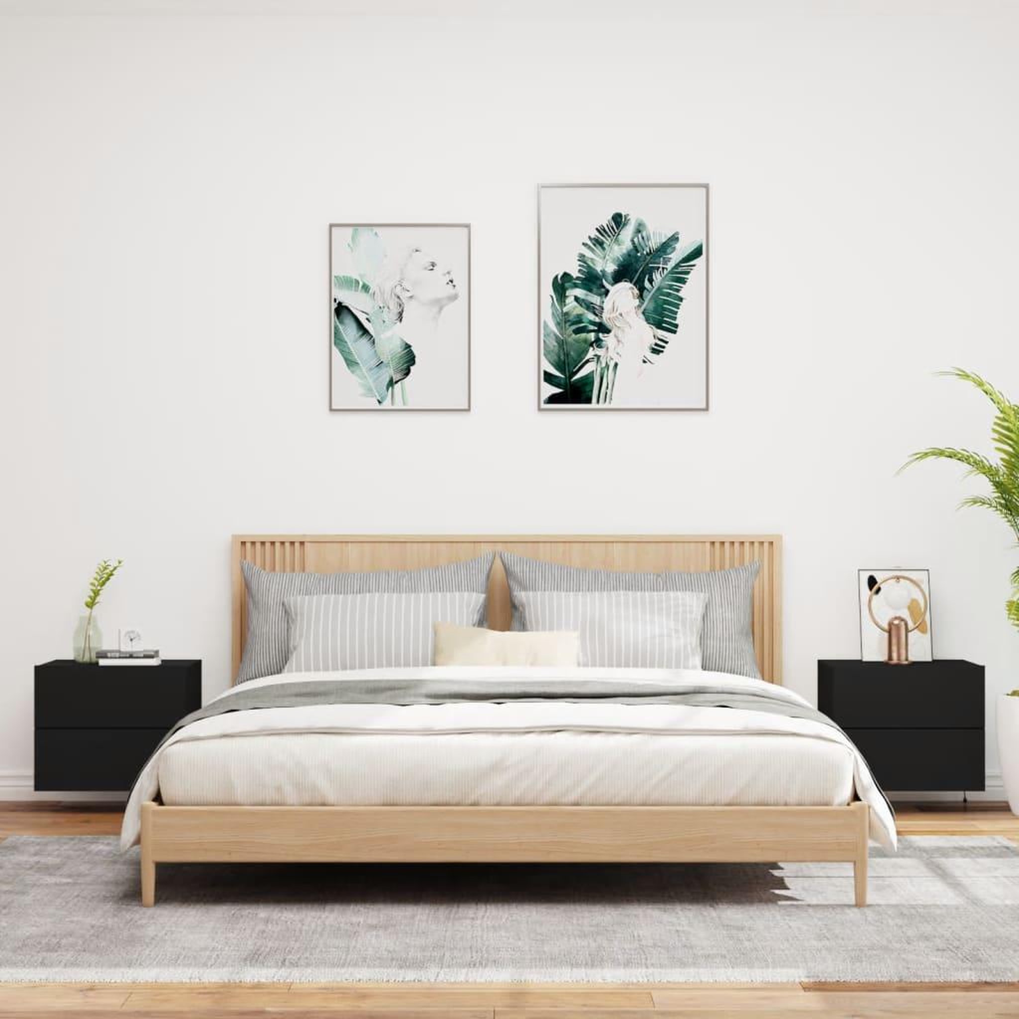 Voir la diapositive 3 : VIDAXL Tables de chevet murales avec lumieres LED 2 pcs noir