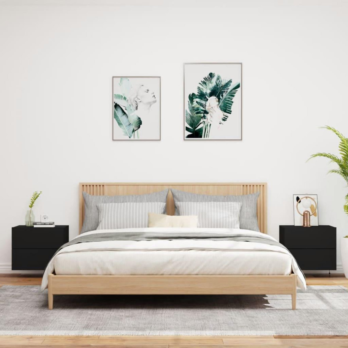 VIDAXL Tables de chevet murales avec lumieres LED 2 pcs noir