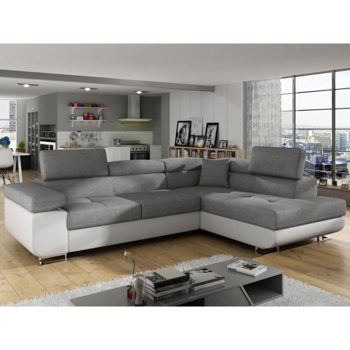 Paris Prix Canapé d'Angle Droit Convertible  Marius  275cm Gris