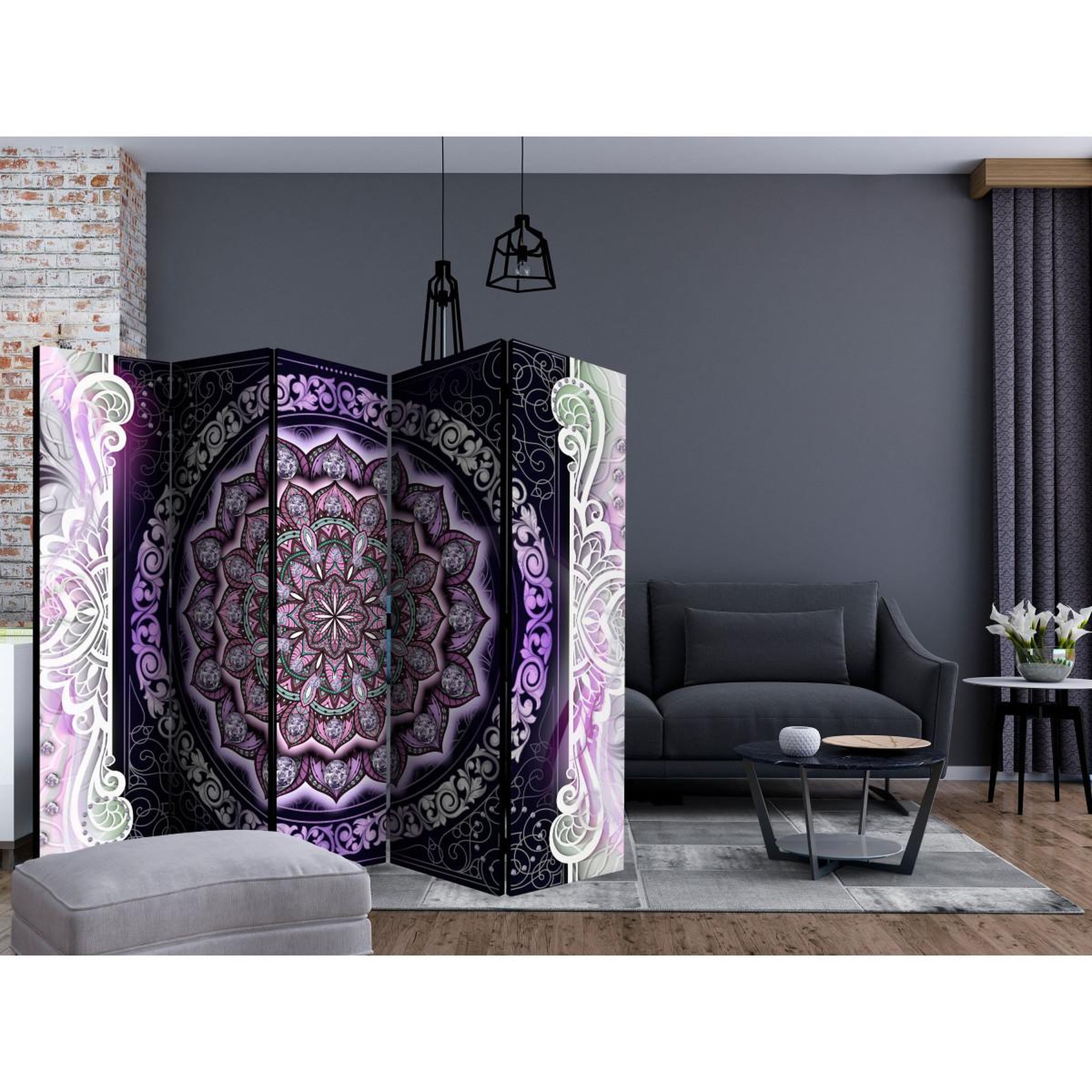 Voir la diapositive 2 : Paris Prix Paravent 5 volets  round stained glass violet  172x225cm