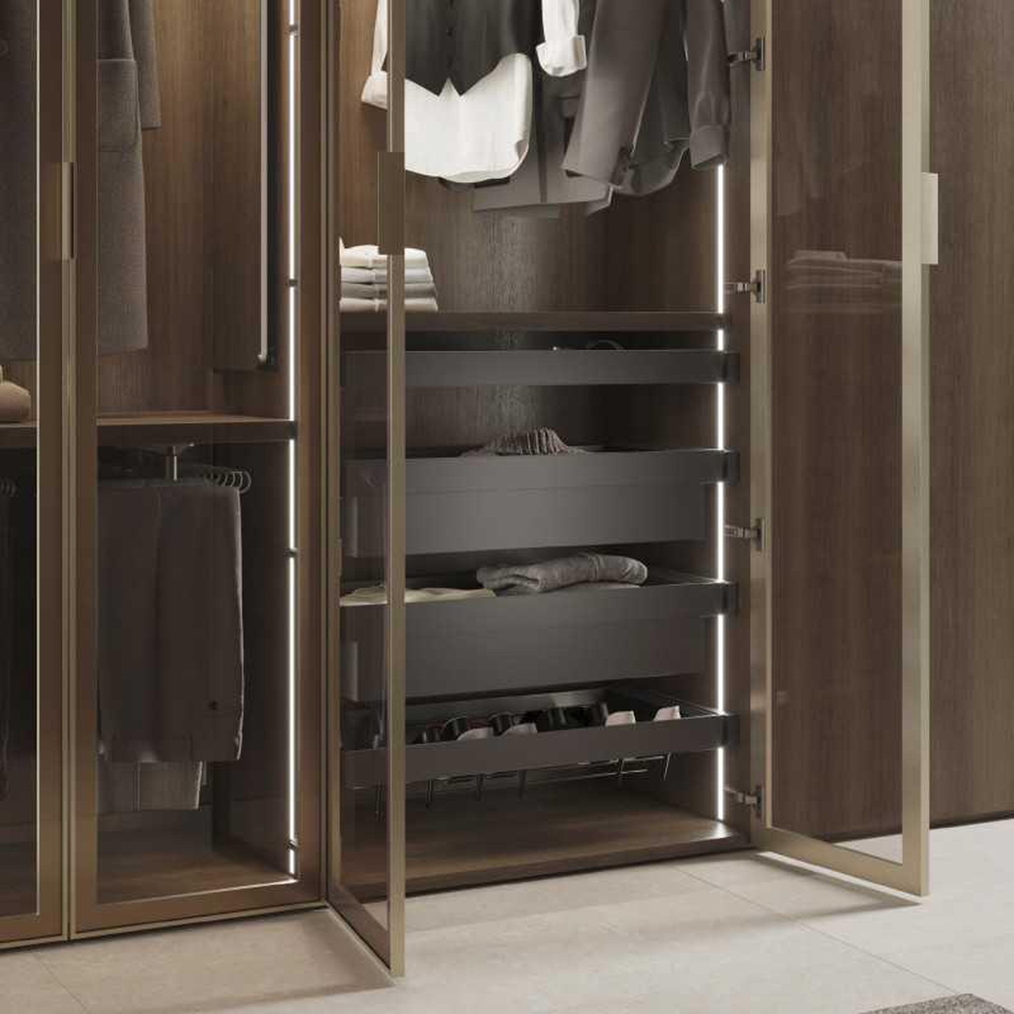 Voir la diapositive 3 : EMUCA SRL Kit panier coulissant 70 cm titane metal quartz, glissières à fermeture douce, extension totale, charge jusqu'à 30 kg