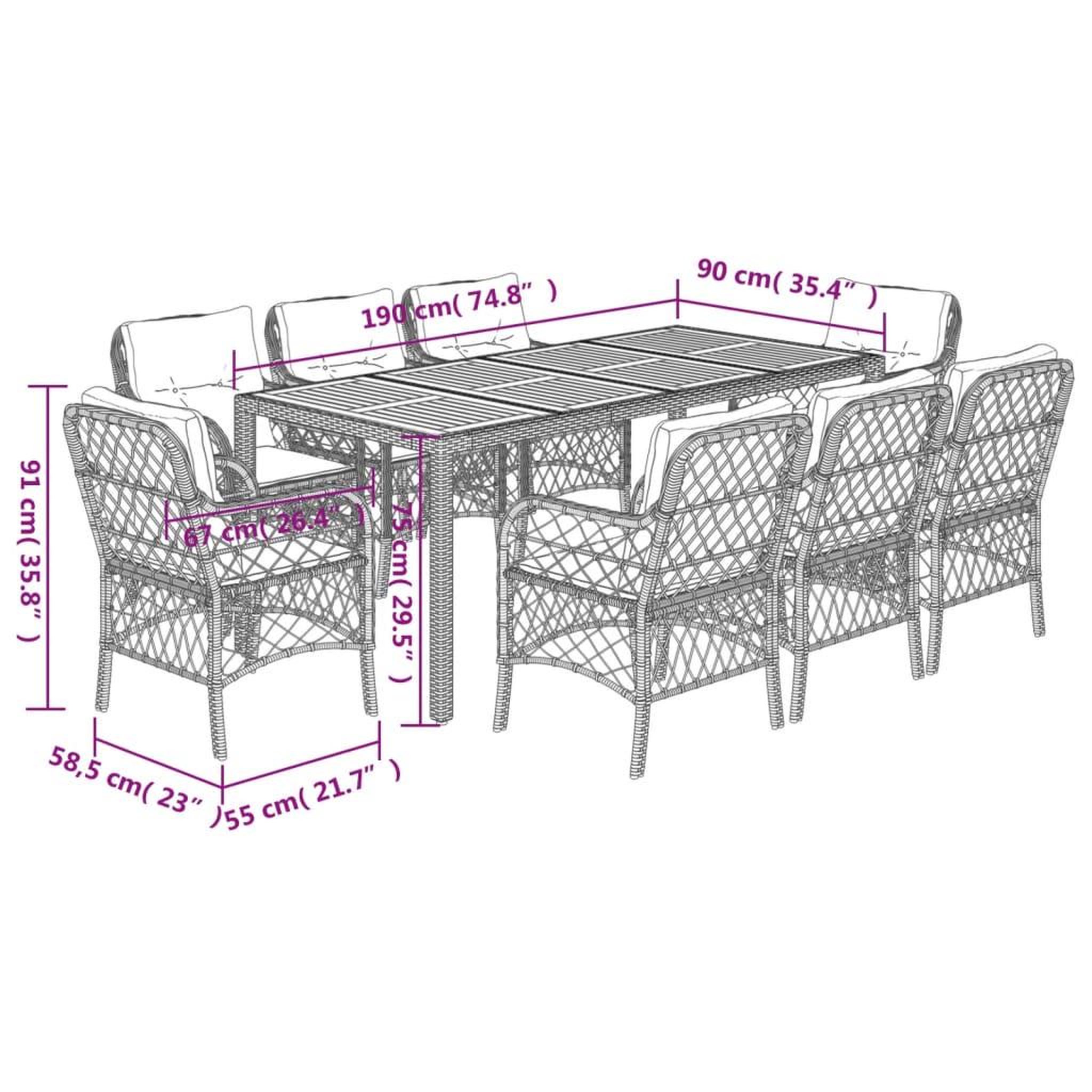 Voir la diapositive 6 : VIDAXL Ensemble a manger de jardin 9 pcs coussins gris resine tressee