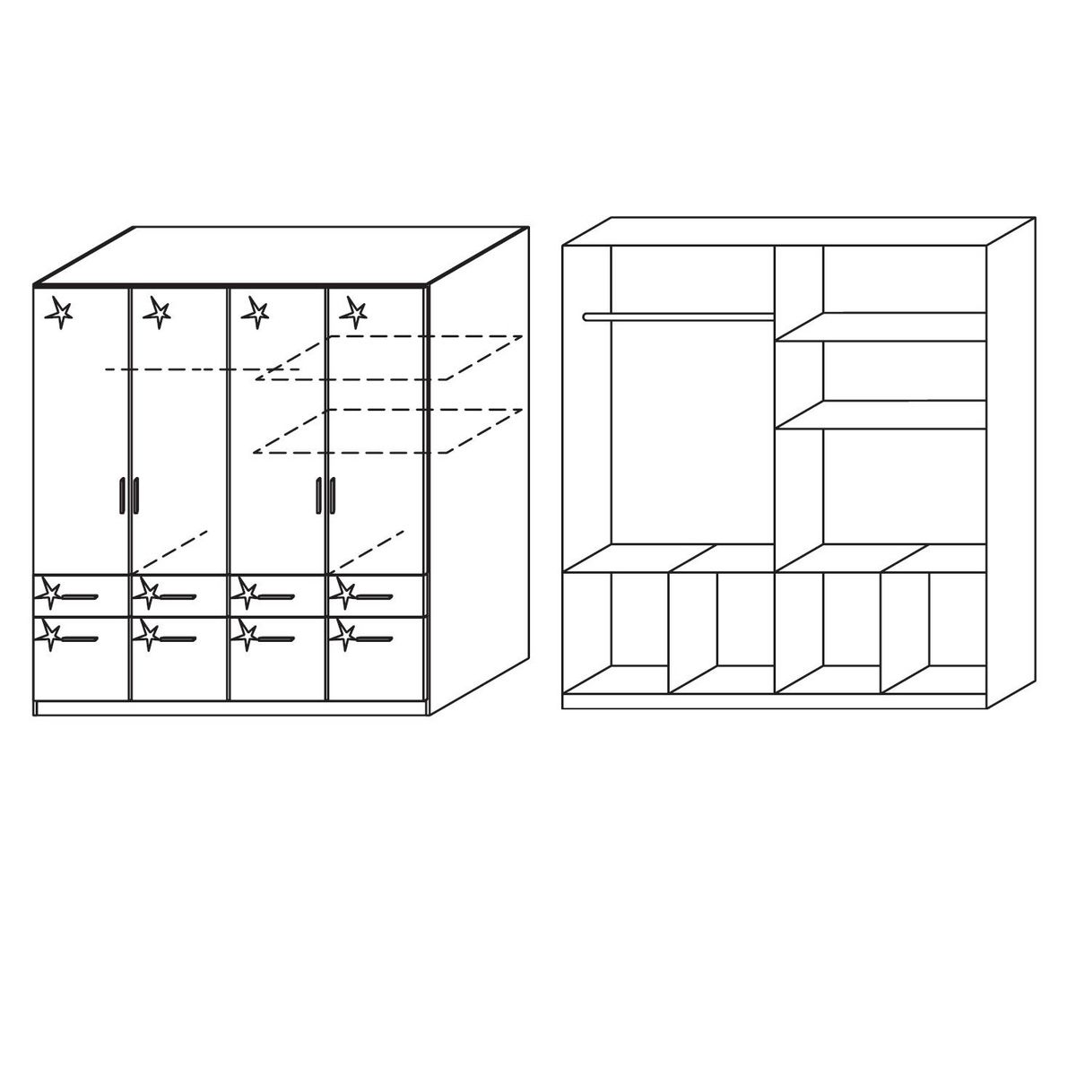 Armoire 4 portes + 8 tiroirs PAK, L181xH197cm 