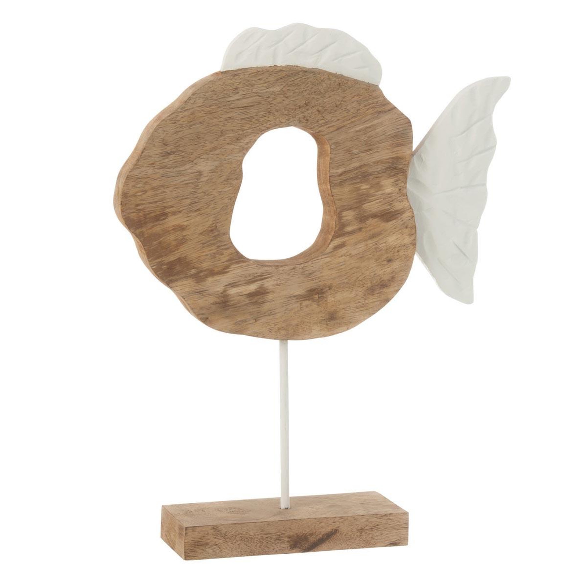J-LINE Statuette poisson rond en bois  vernon  48cm naturel