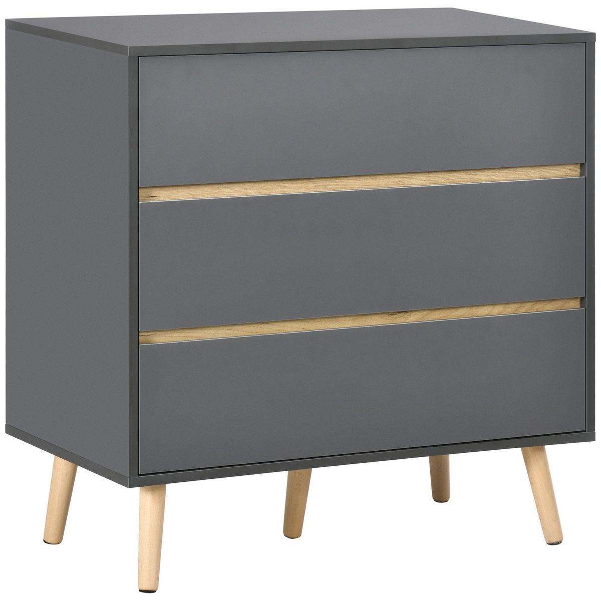 HOMCOM Commode 3 tiroirs design scandinave panneaux particules gris aspect bois clair