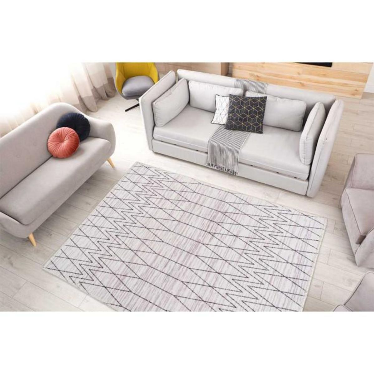 Paris Prix Tapis Tissé Imprimé à Poils Plats  Maya III  Gris