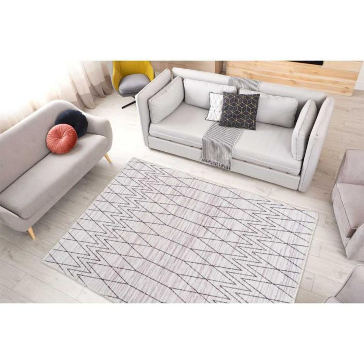 Paris Prix Tapis Tissé Imprimé à Poils Plats  Maya III  Gris