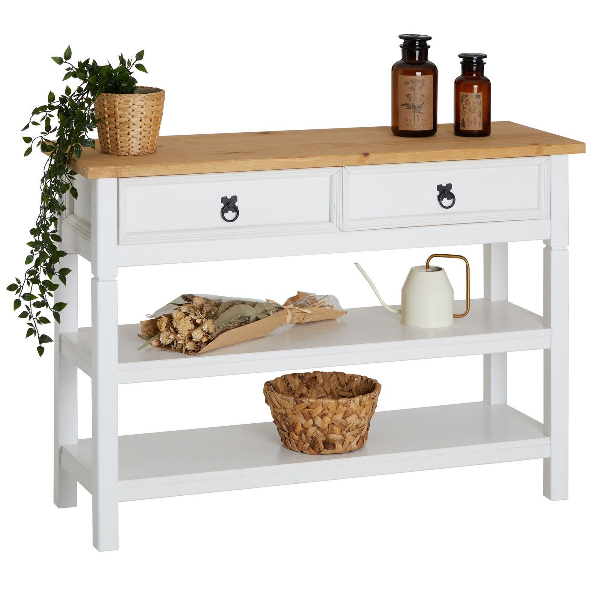 Voir la diapositive 1 : IDIMEX Table console en pin tequila style mexicain, 1 tiroir et 2 étagères