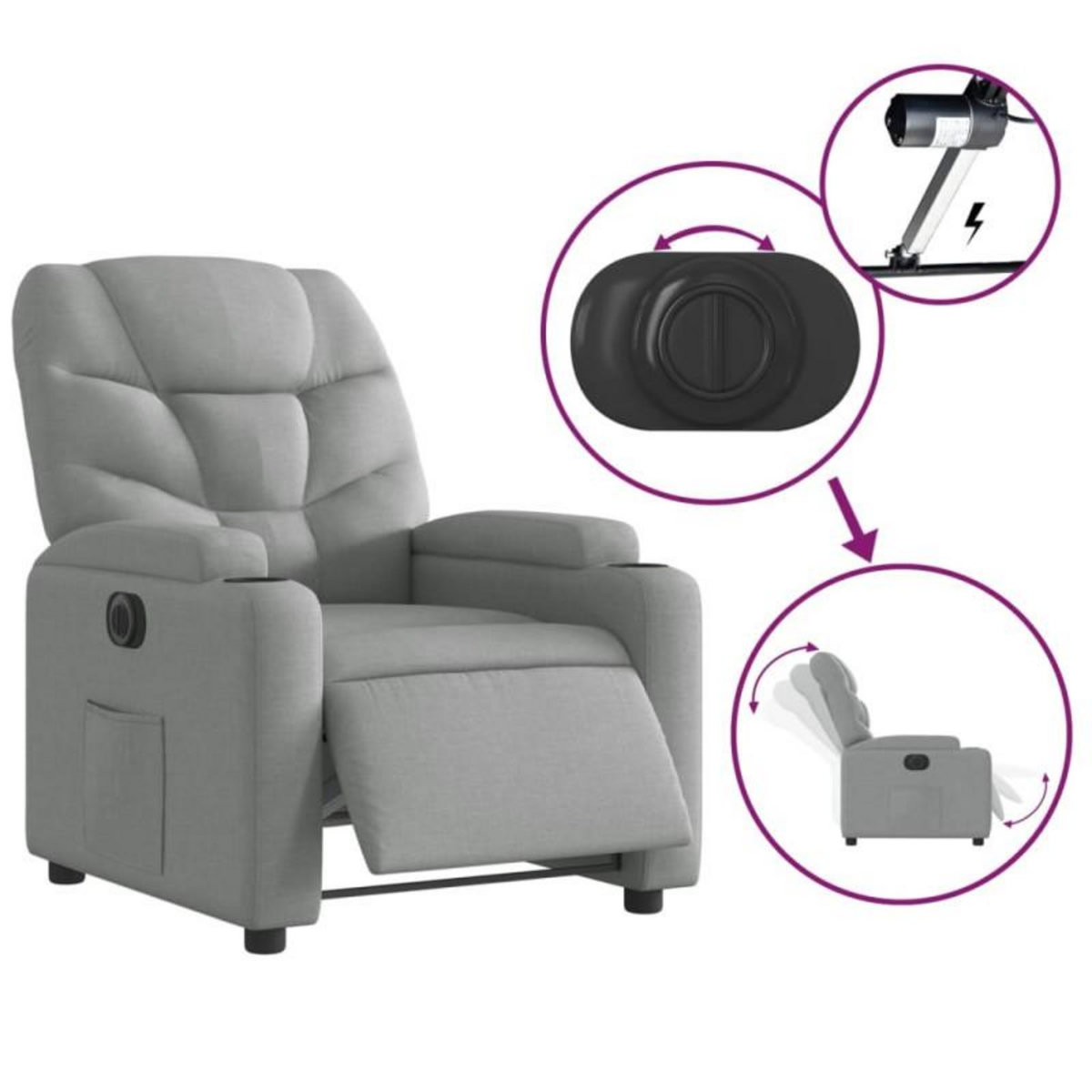 VIDAXL Fauteuil inclinable électrique Gris clair Tissu