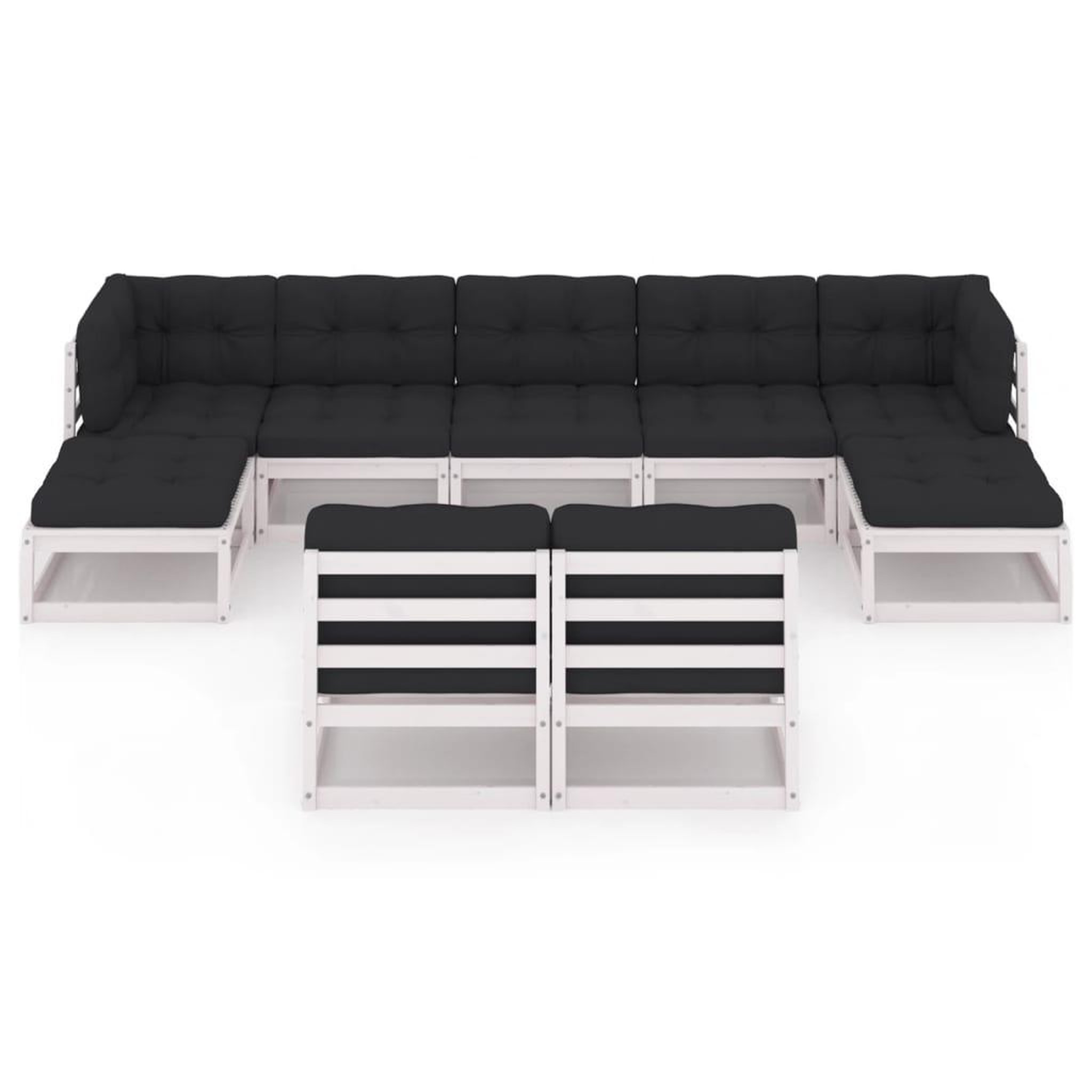 Voir la diapositive 3 : VIDAXL Salon de jardin 9 pcs avec coussins Blanc Bois de pin massif