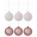 Paris Prix Lot de 6 Boules de Noël  Rennes  8cm Rose & Blanc