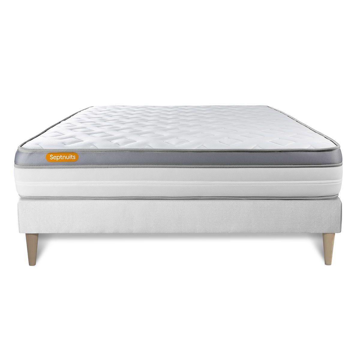 SEPTNUITS Matelas + sommier kit blanc Memo Zen Mousse à mémoire de forme MAXI épaisseur