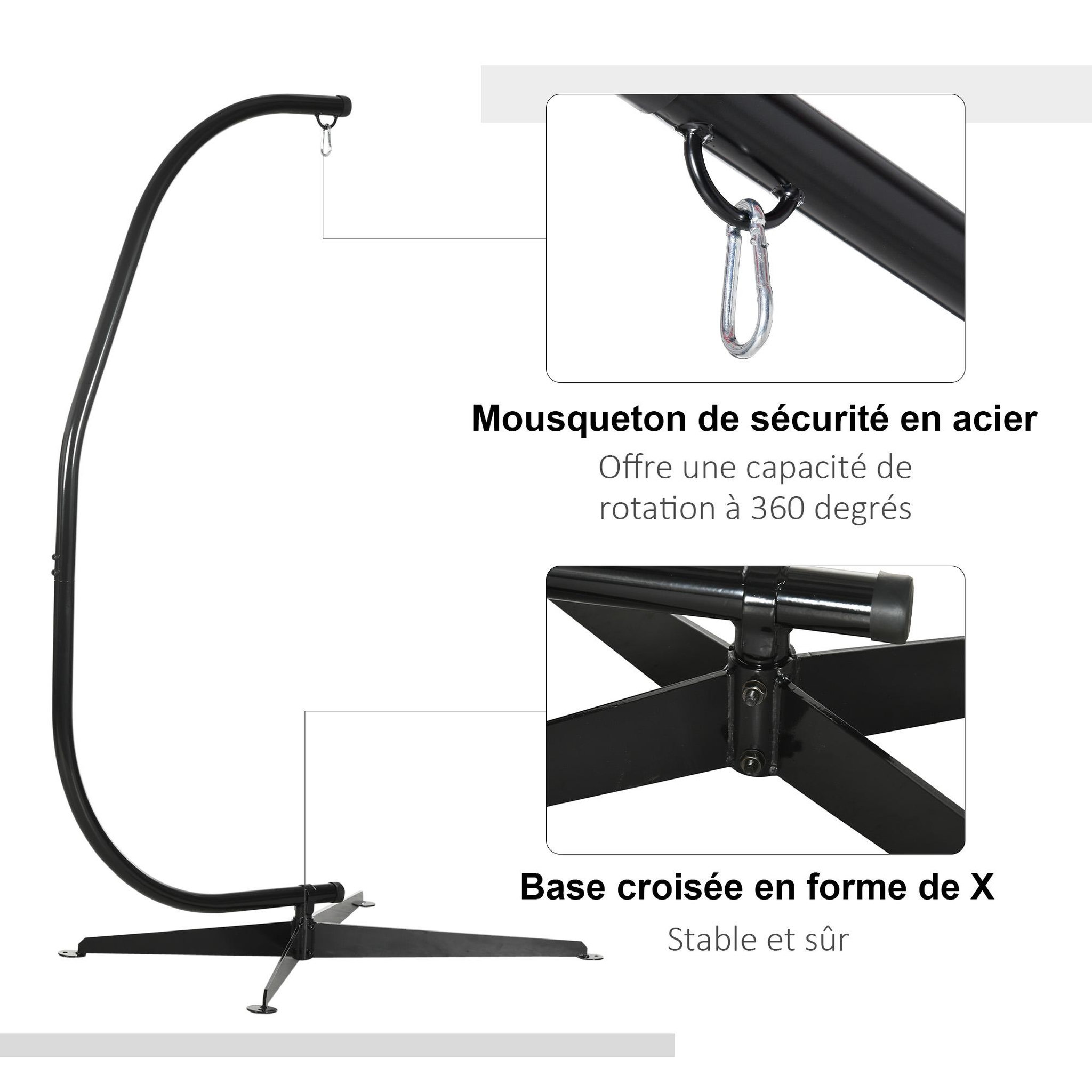 Voir la diapositive 4 : OUTSUNNY Support pour fauteuil suspendu - pied fauteuil suspendu - max. 120 Kg - métal noir