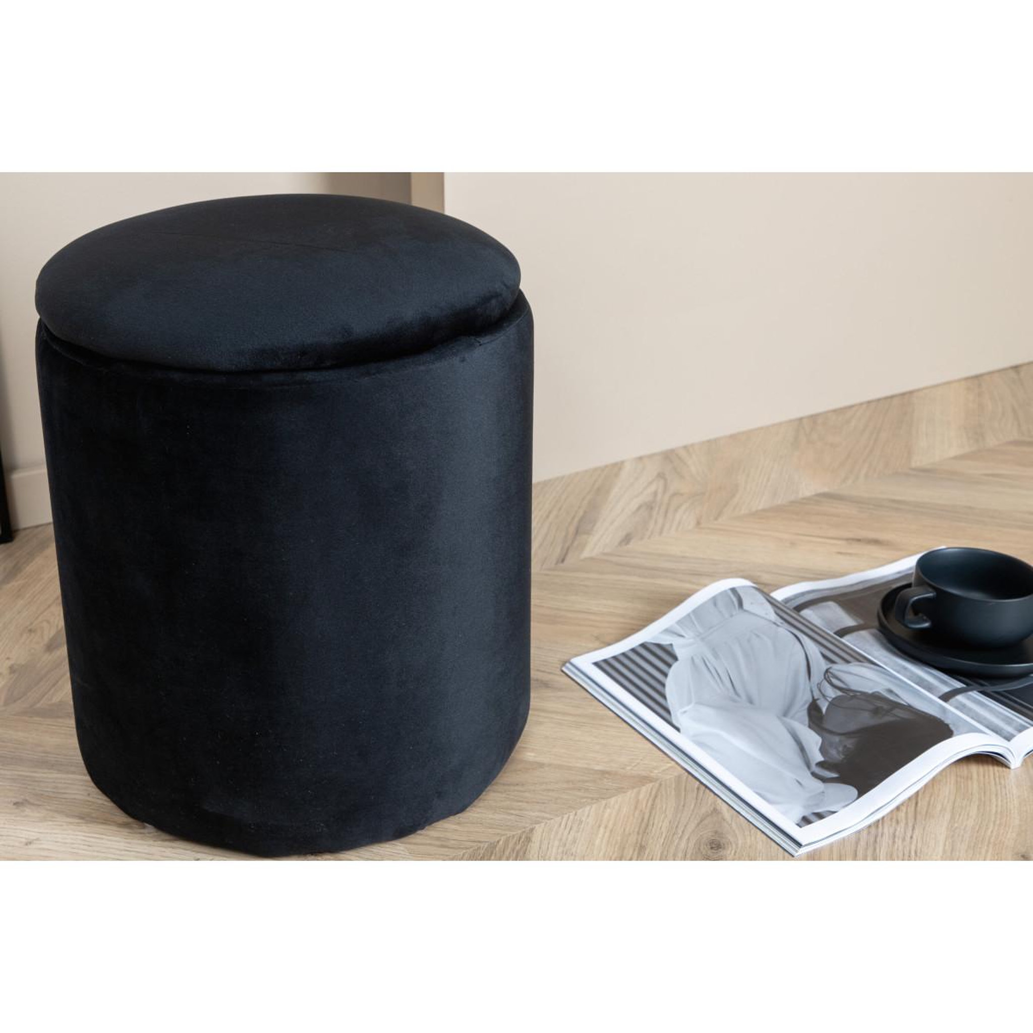 Voir la diapositive 6 : Paris Prix Pouf coffre en velours  limpen  40cm noir
