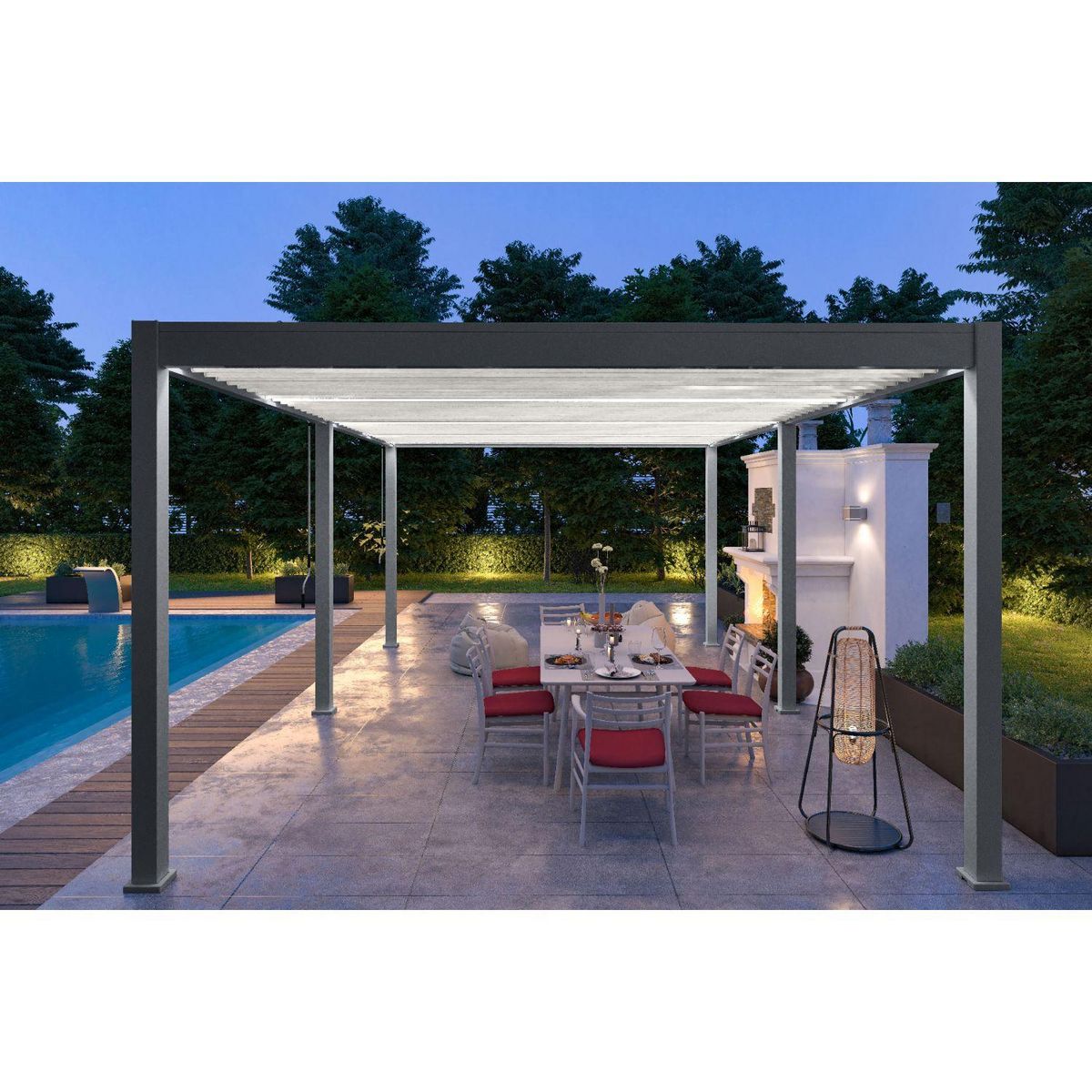 Pergola Bioclimatique autoportée 4x6 m - Anthracite/blanc -  VS OmBREA®