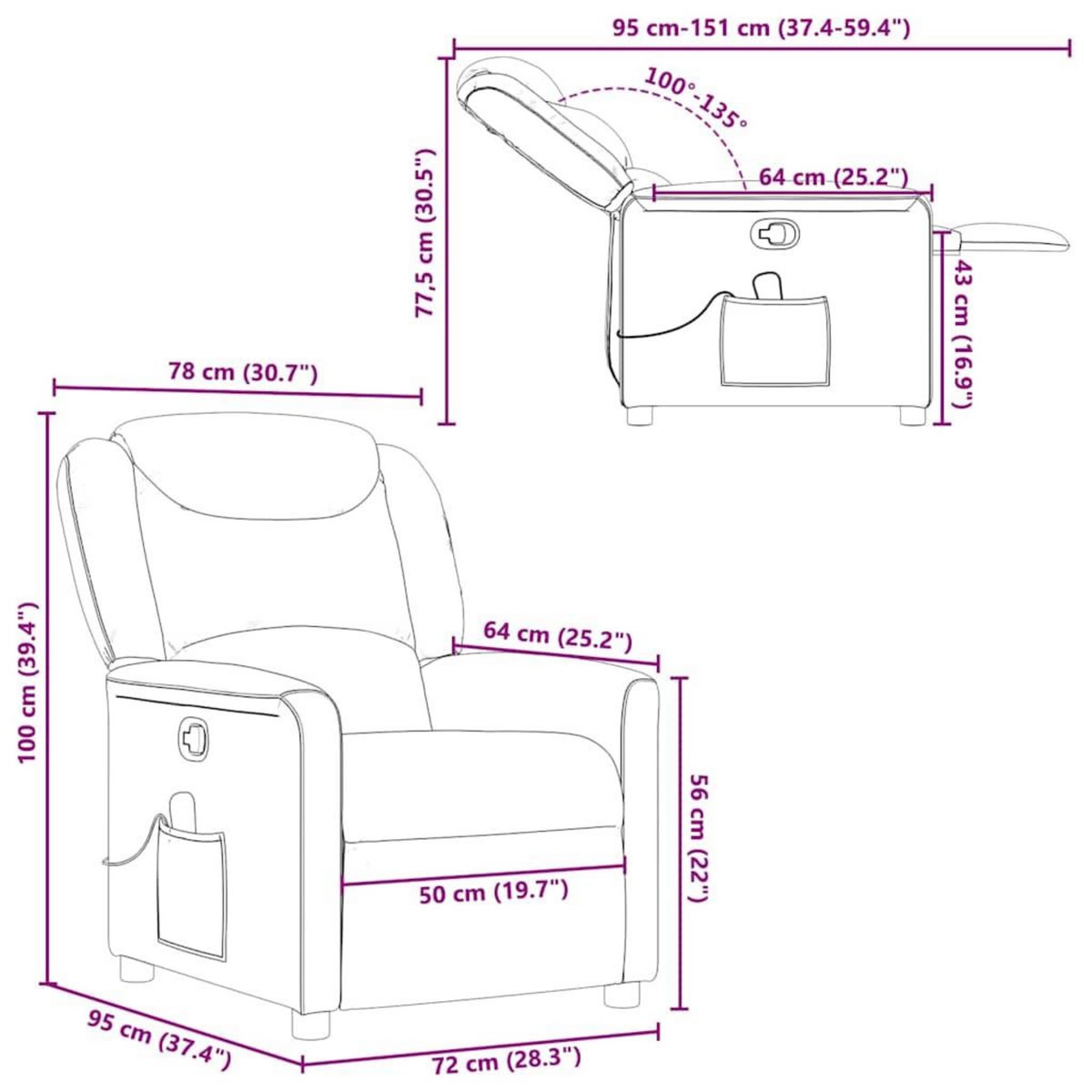 VIDAXL Fauteuil de massage inclinable Rouge bordeaux Tissu
