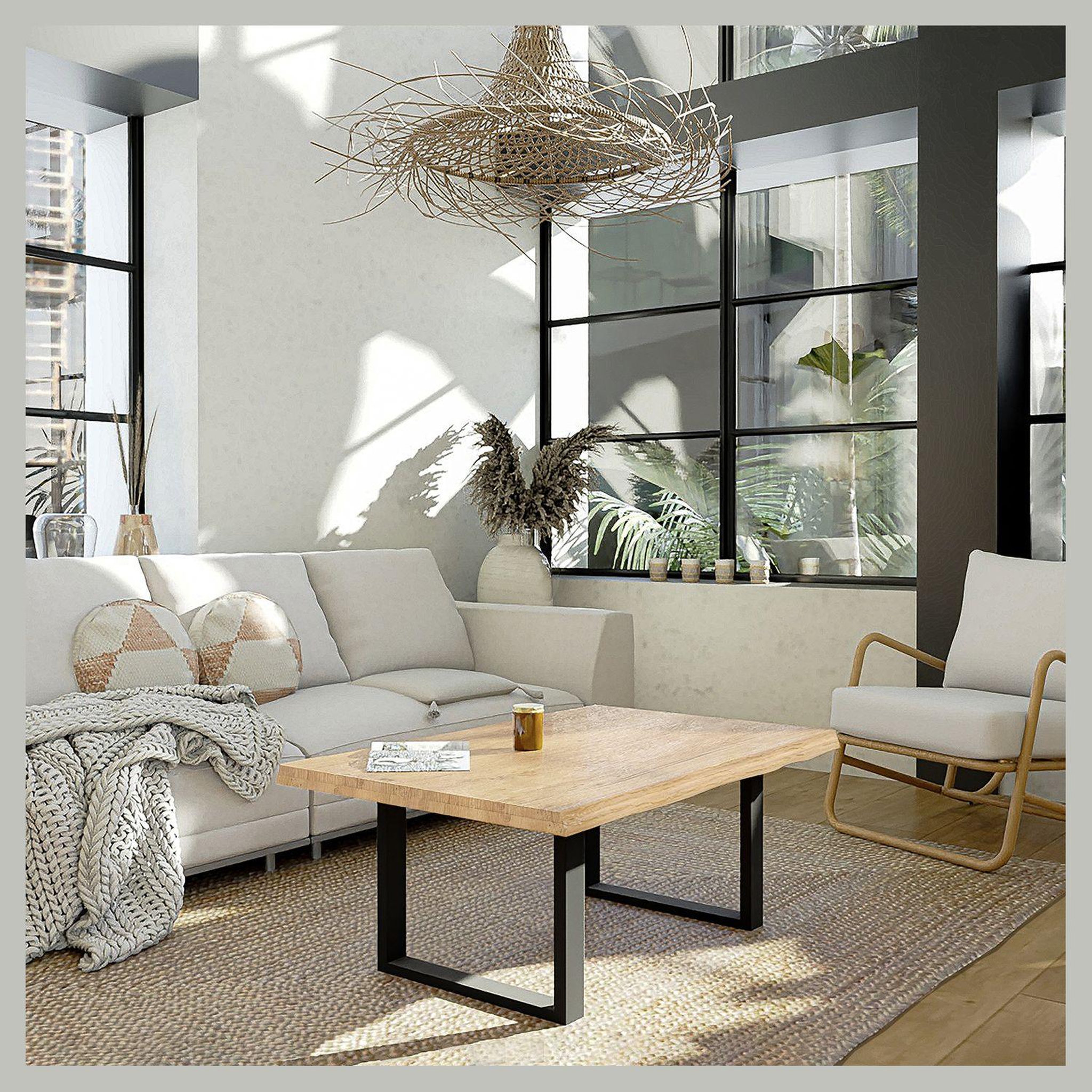Voir la diapositive 1 : Table basse en chêne massif 110x75 cm pieds métal, finition huilée FAUVE