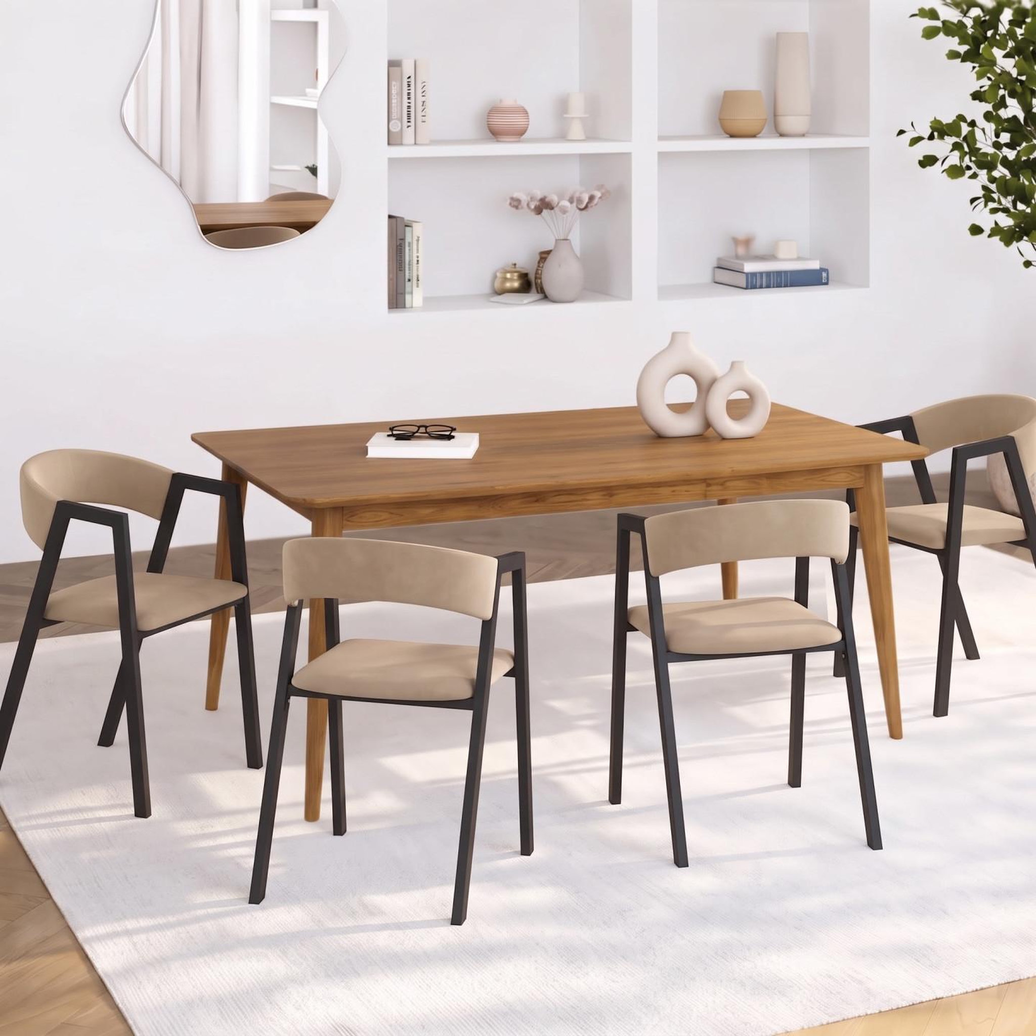 Voir la diapositive 2 : ID MARKET Lot de 4 chaises CAMILLE en métal noir et velours taupe avec accoudoirs