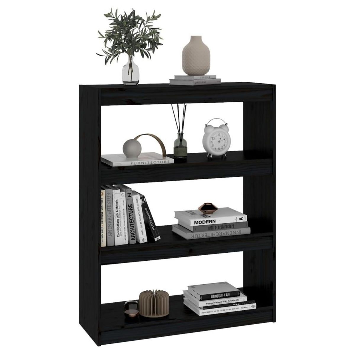 VIDAXL Bibliotheque/Separateur de piece Noir 80x30x103,5 cm Pin massif