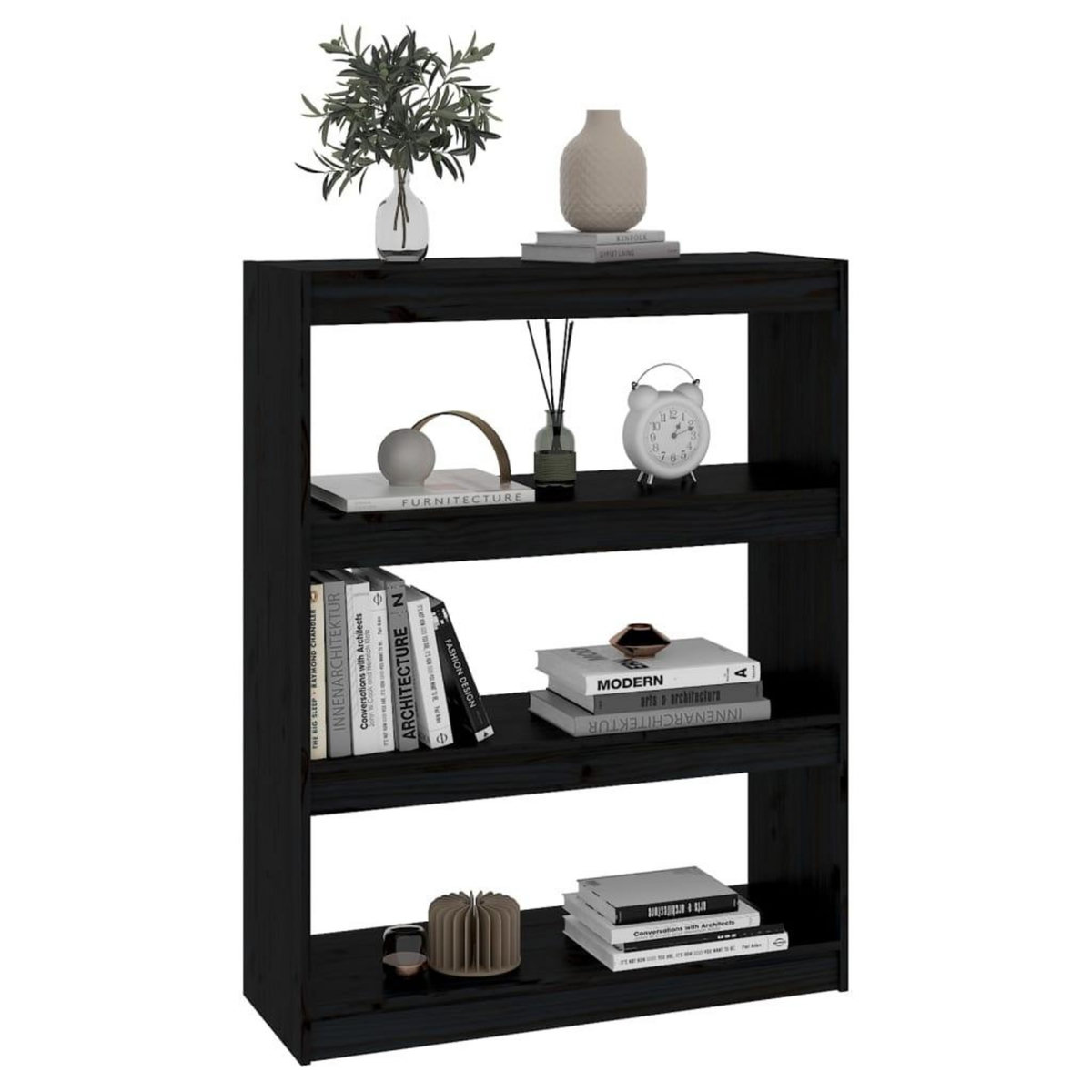 VIDAXL Bibliotheque/Separateur de piece Noir 80x30x103,5 cm Pin massif