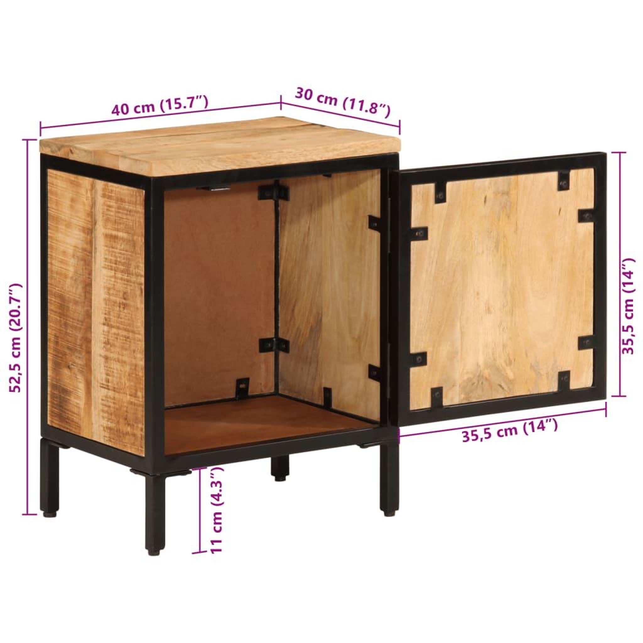 Voir la diapositive 6 : VIDAXL Table de chevet 40x30x52,5 cm bois de manguier massif brut