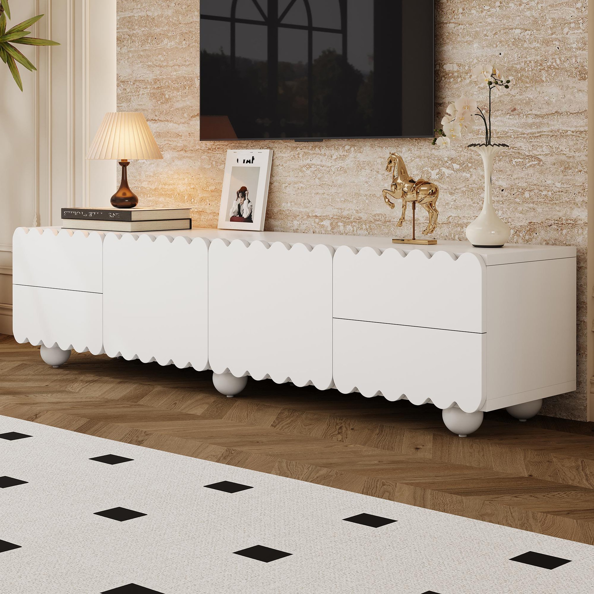 Voir la diapositive 4 : MERAX Meuble tv blanc 175 cm mdf