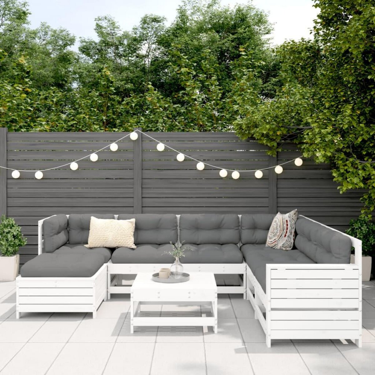 VIDAXL Salon de jardin 8 pcs blanc bois de pin massif