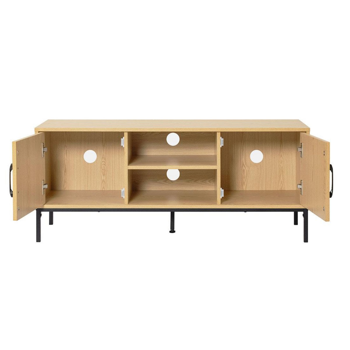 BEST MOBILIER Nagato - meuble tv - cannage et effet bois - 2 portes et 2 niches - 120 cm