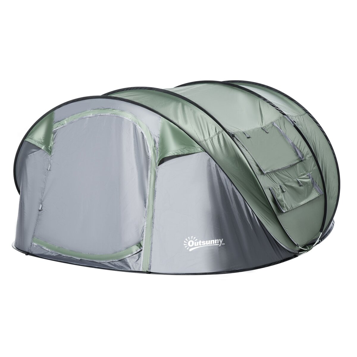 OUTSUNNY Tente de camping 4-5 personnes montage instantanée pop-up 2 portes enroulables 4 fenêtres dim. 2,63L x 2,2l x 1,23H m fibre verre polyester PE vert gris