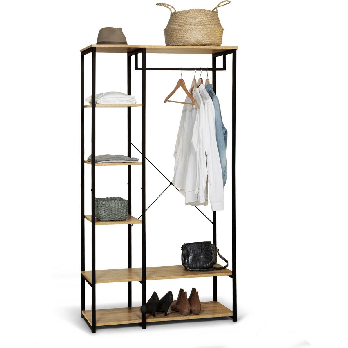 Dressing ouvert style indsutriel bois et métal L90 cm HOUSTON