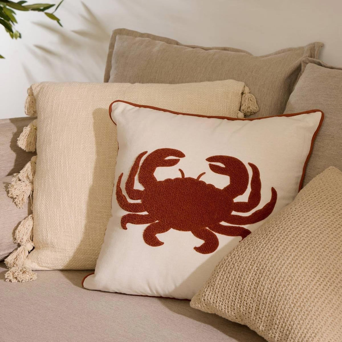 ATMOSPHERA Coussin Déco Brodé  Océania  45x45cm Blanc