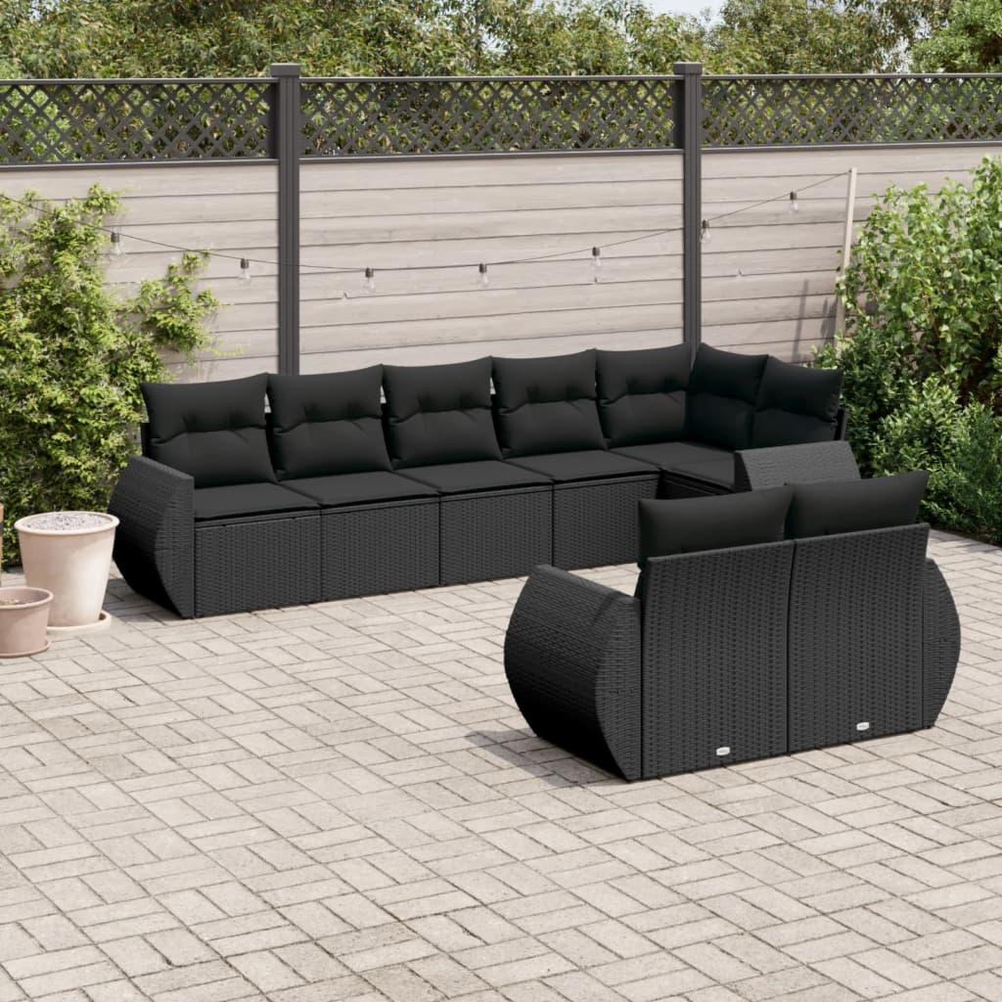VIDAXL Salon de jardin 8 pcs avec coussins noir resine tressee