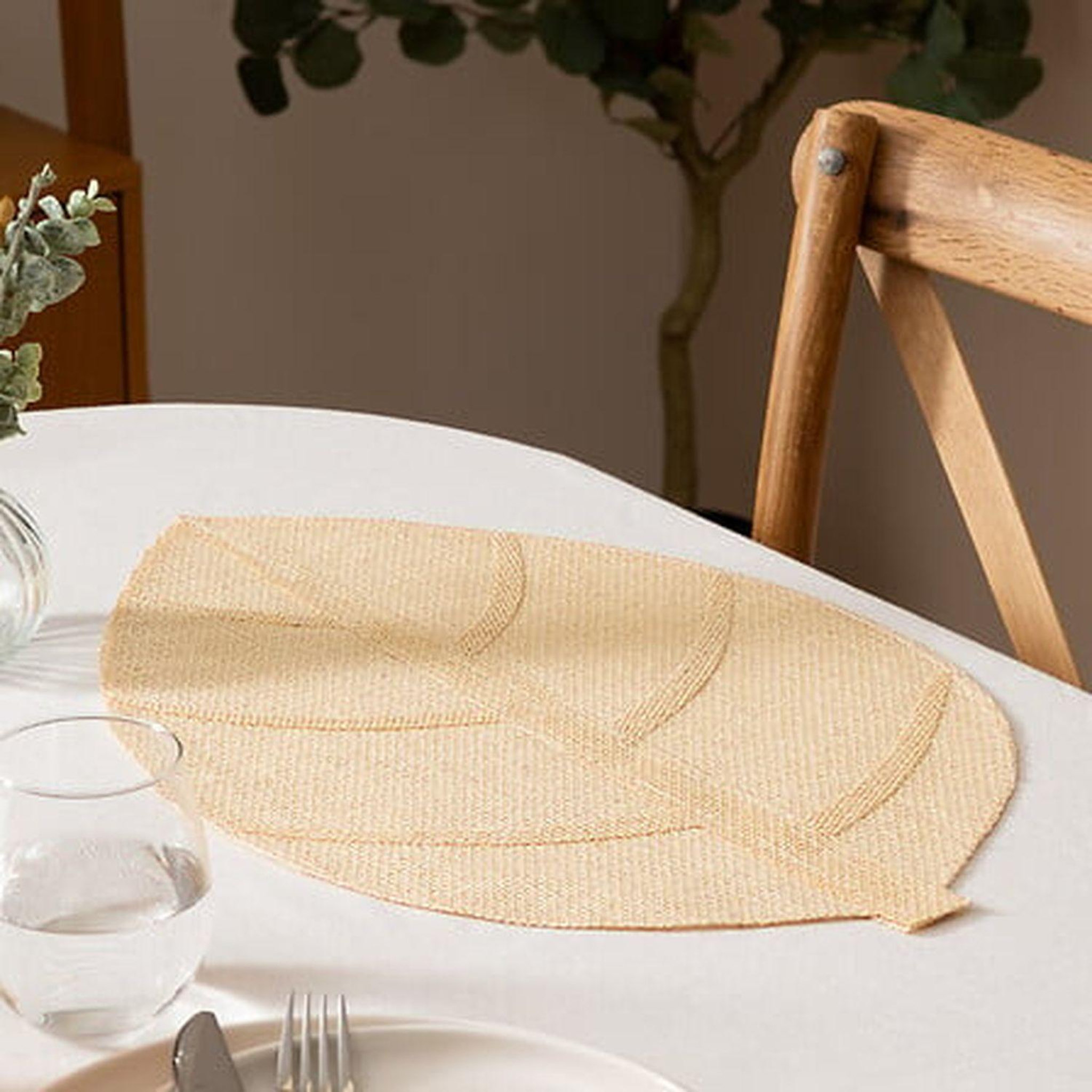 Voir la diapositive 2 : TOILINUX Lot de 6 sets de table motif feuille - 50 x 33 cm - naturel