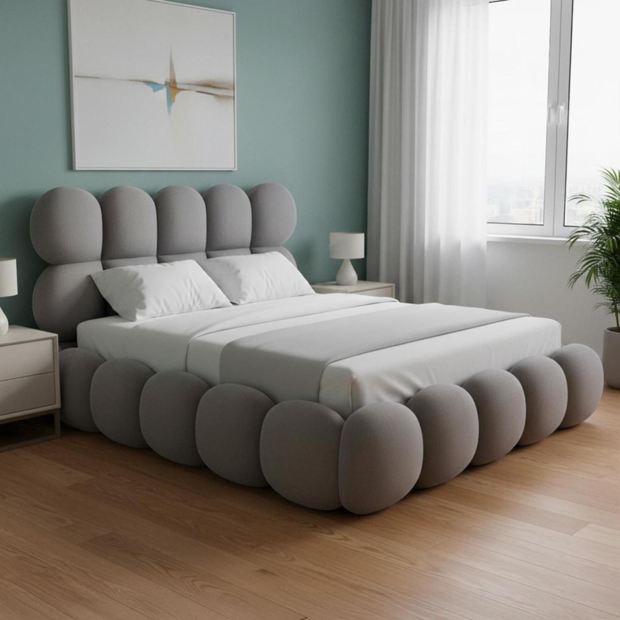 Voir la diapositive 3 : Paris Prix Lit coffre en velours  bubble  140x190cm gris