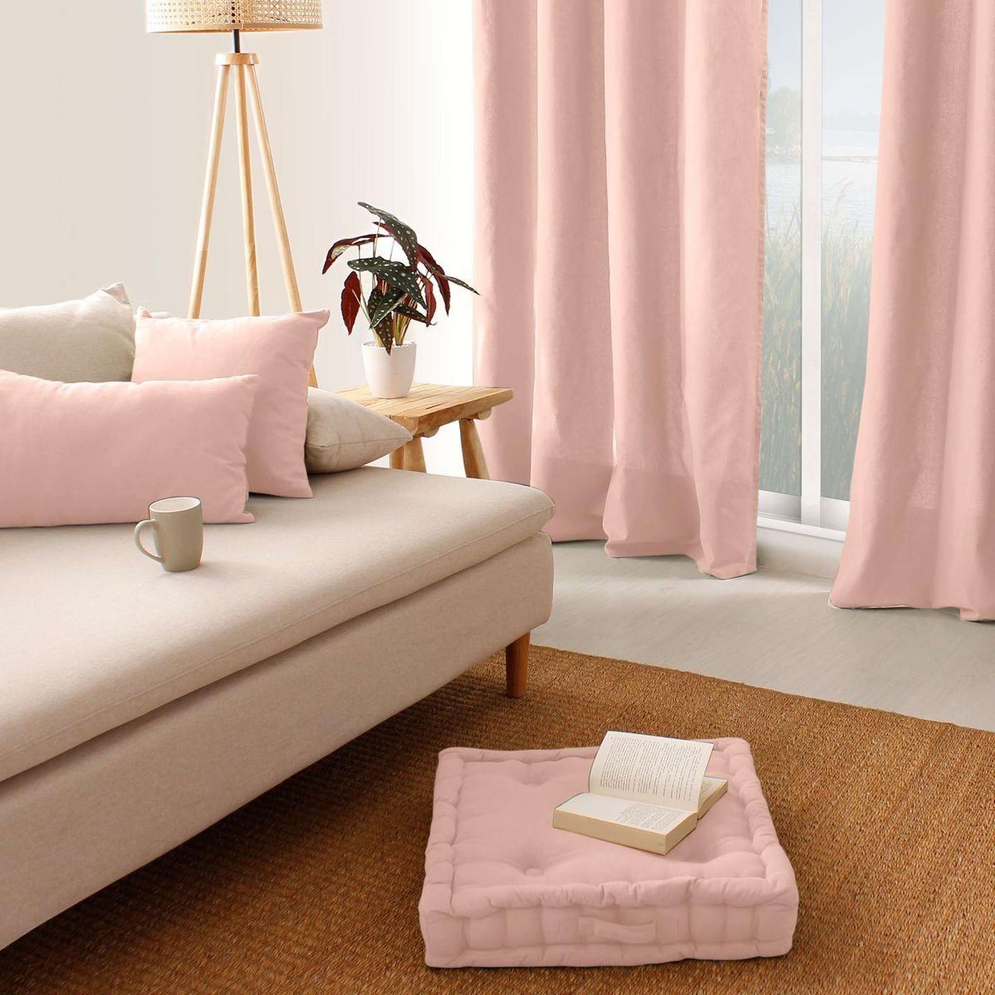 Voir la diapositive 3 : ENJOY HOME Coussin de sol uni  panama  50x50cm vieux rose