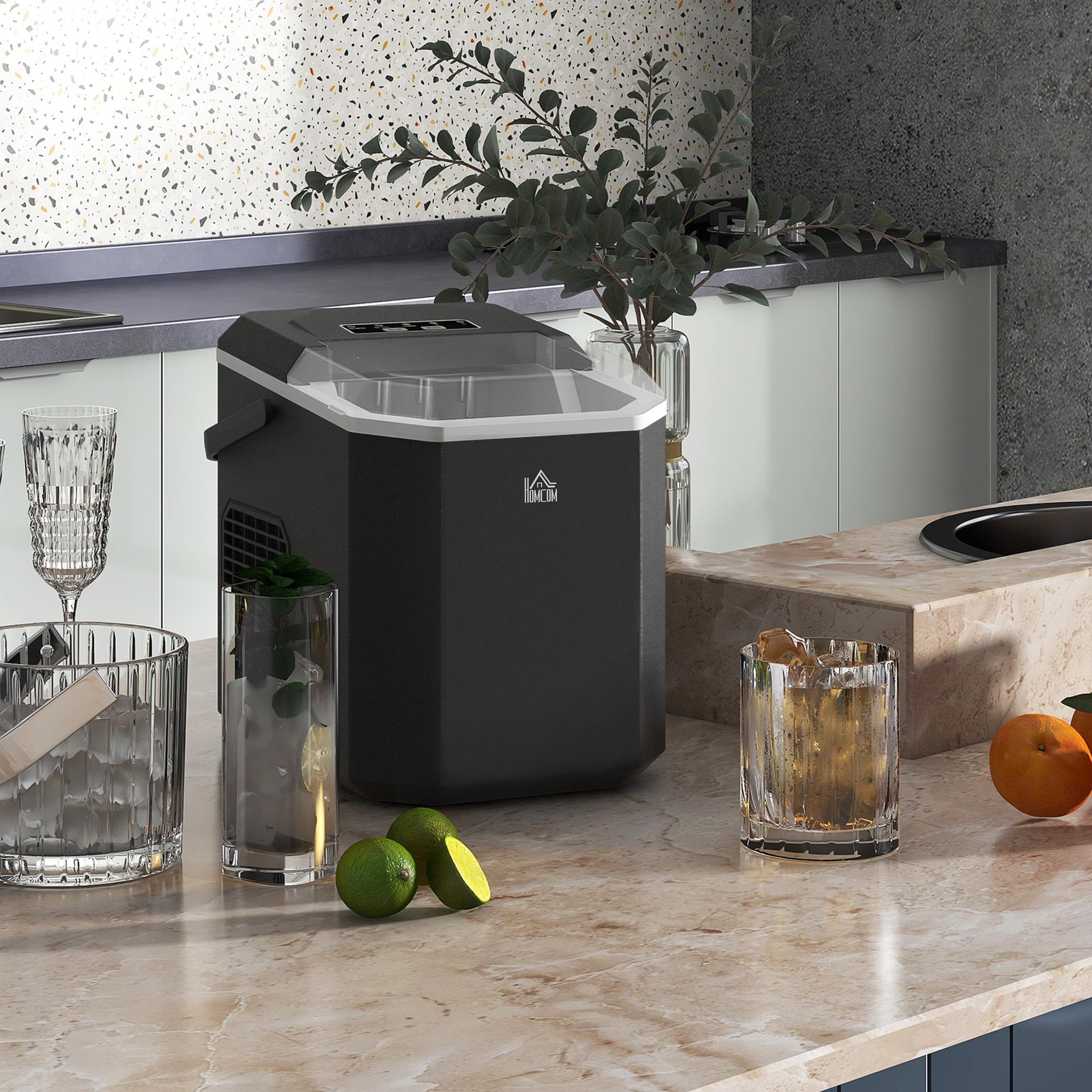 Voir la diapositive 2 : HOMCOM Machine à glaçons - 12Kg en 24H, 9 glaçons en 6-13 minutes - accessoires, nombreuses fonctions - noir