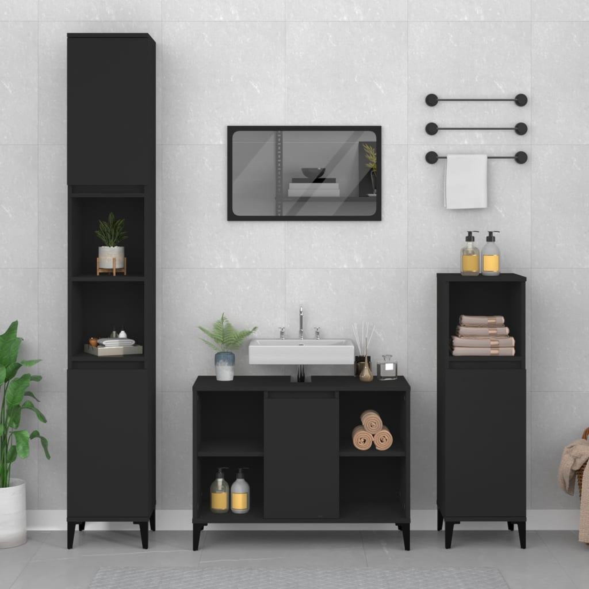 Voir la diapositive 1 : VIDAXL Meuble d'evier noir 80x33x60 cm bois d'ingenierie