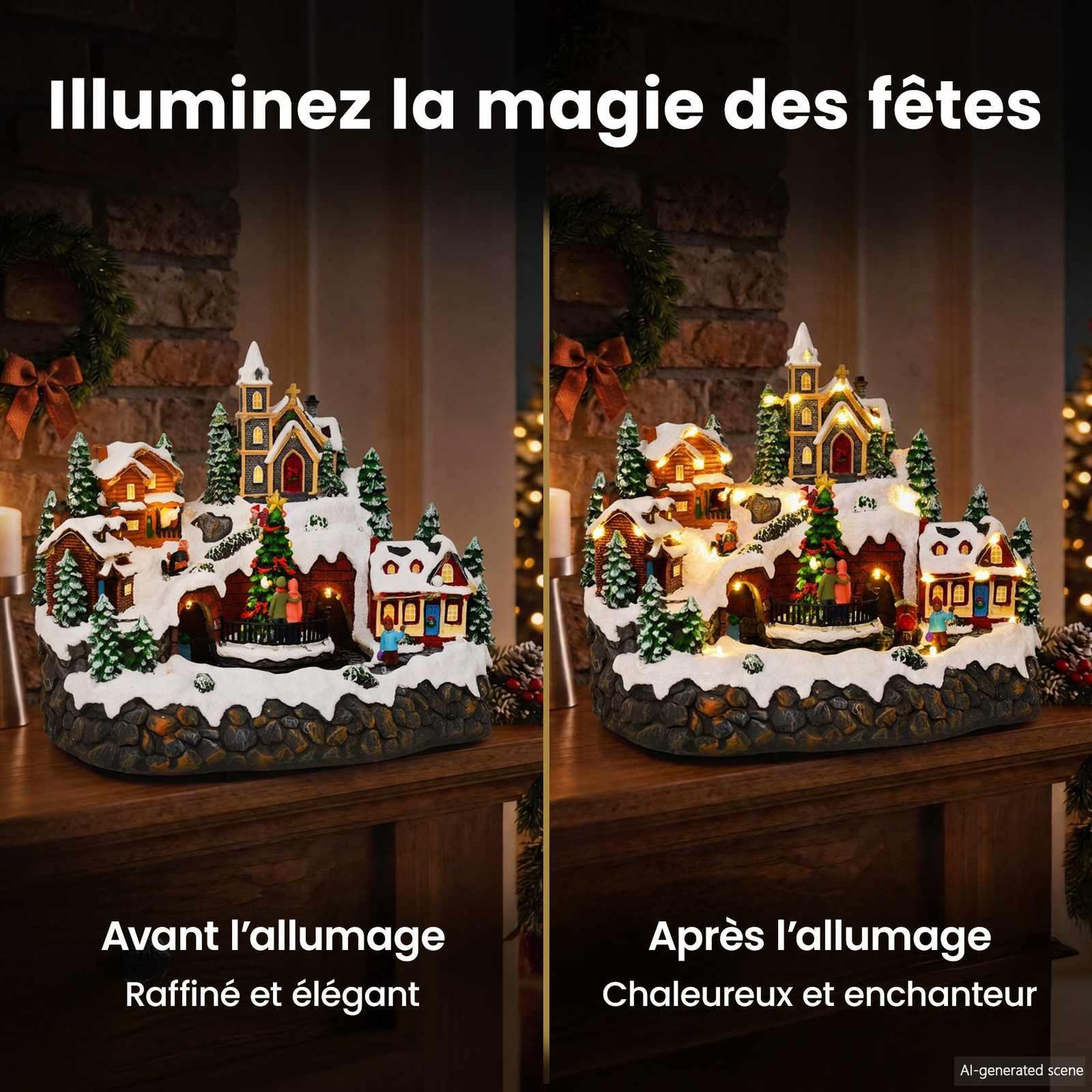 Voir la diapositive 5 : VIDAXL Scene de village de Noël avec train SALO 25,5 x 20 x 23 cm