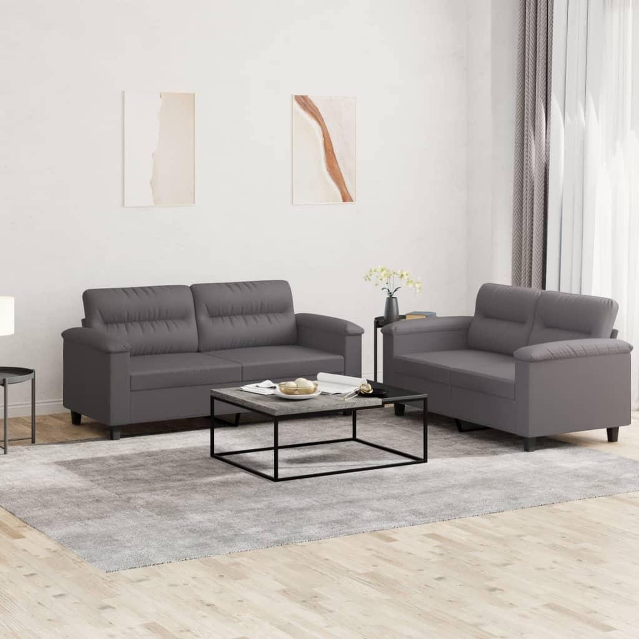 VIDAXL Ensemble de canapes 2 pcs avec coussins Gris Similicuir