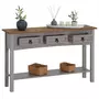 IDIMEX Table console RAMON table d'appoint rectangulaire en pin massif gris et brun avec 3 tiroirs, meuble d'entrée style mexicain en bois