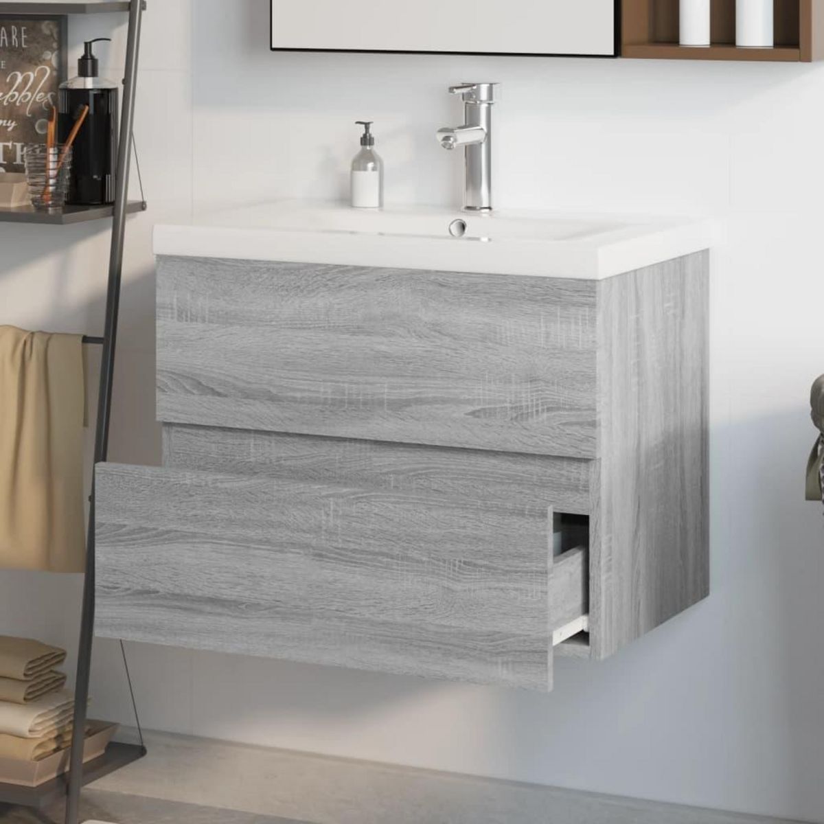 VIDAXL Meuble lavabo avec bassin integre Sonoma gris Bois d'ingenierie