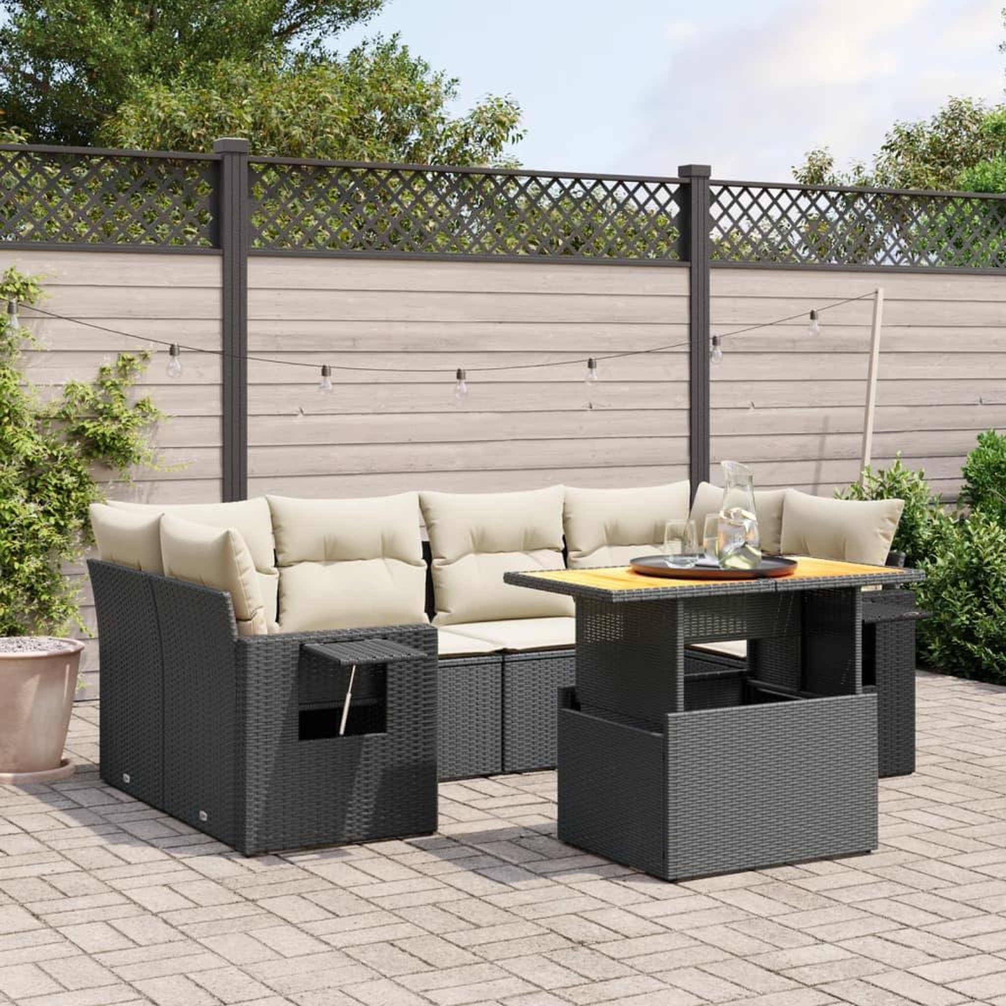 VIDAXL Salon de jardin 7 pcs avec coussins noir resine tressee