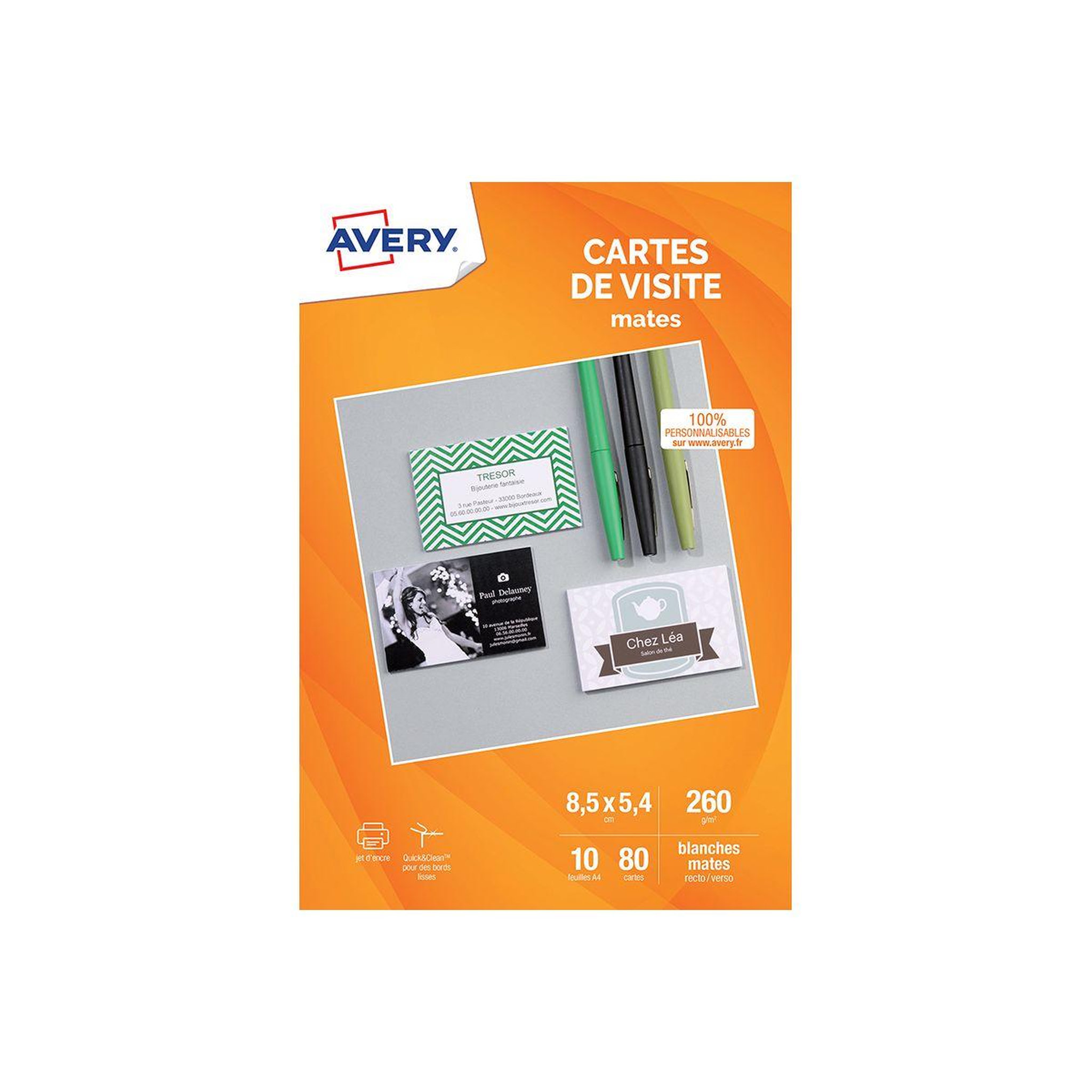 AVERY Papier créatif 80 cartes de visite 85x54mm mates 260g