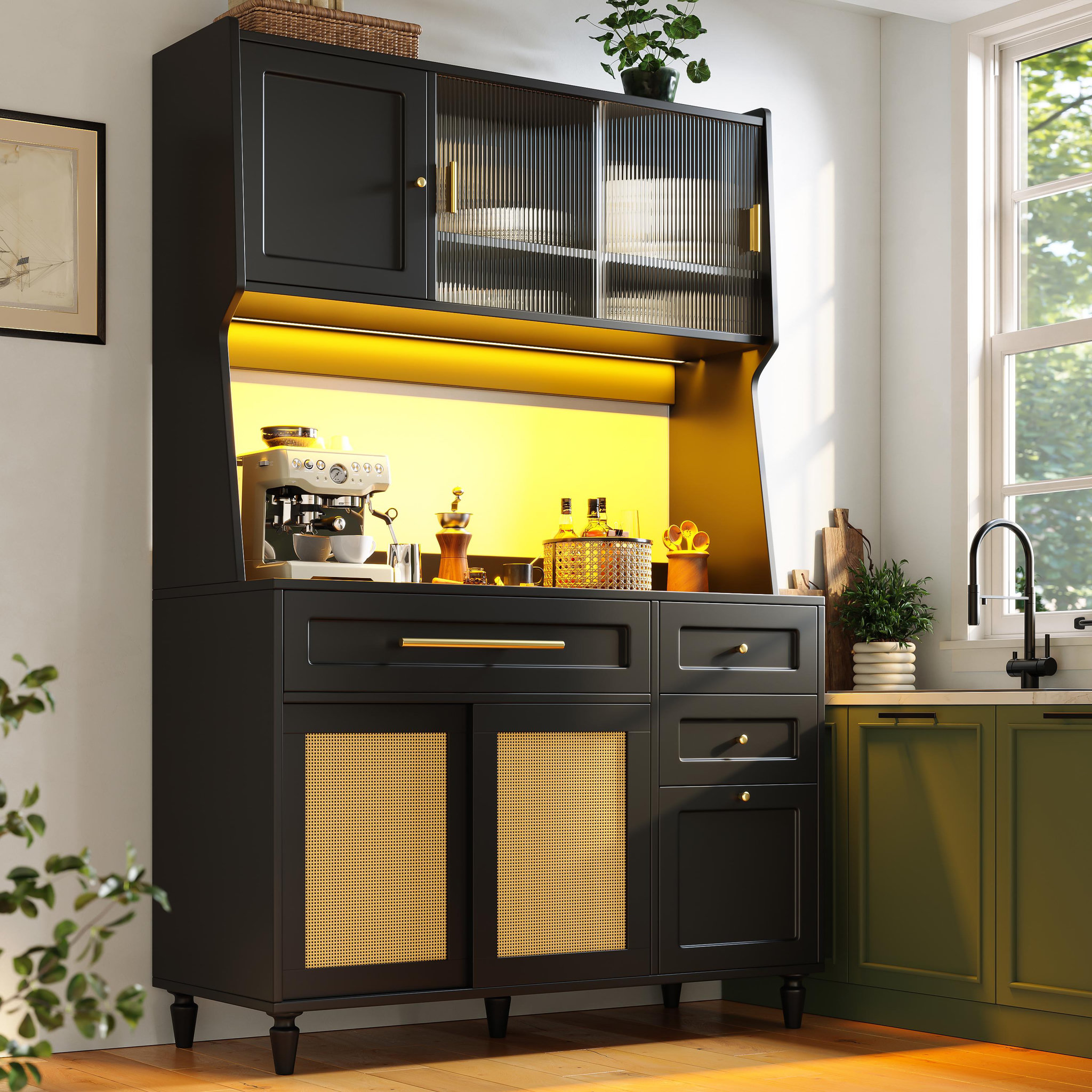 Voir la diapositive 4 : MERAX Buffet de cuisine 6 portes 3 tiroirs - 120 cm noir led mdf et panneau de particules
