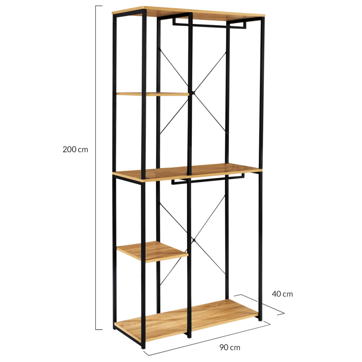 ID MARKET Dressing double penderie étagères L. 90 cm DETROIT design industriel