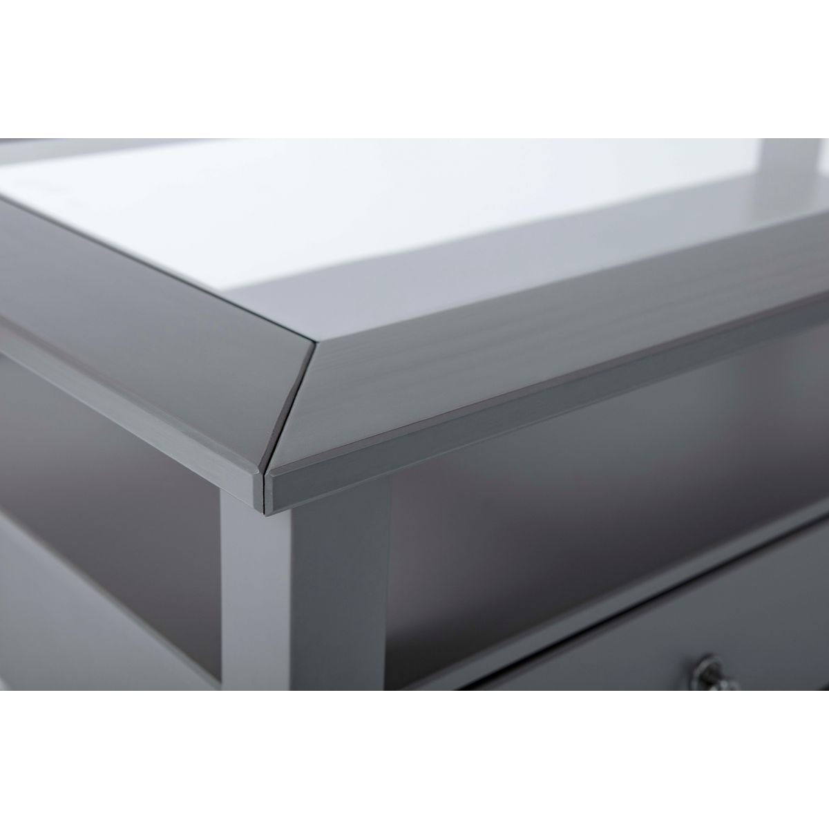 Table basse rectangulaire en bois massif 2 tiroirs plateau verre L115cm CASSIS