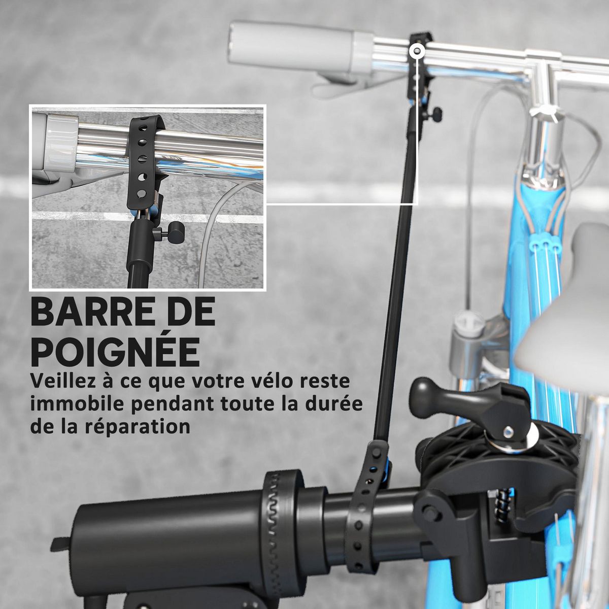 HOMCOM Pied d'atelier vélo pliable réglable avec plateau outil - pince pivotante 360° - charge max. 40 Kg - noir