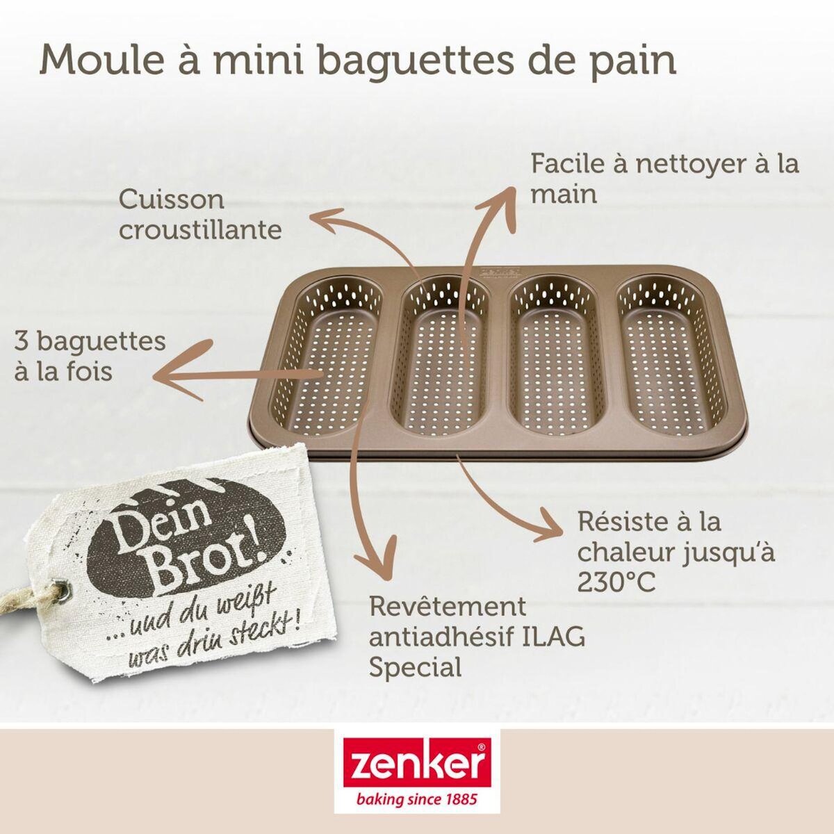 ZENKER Lot comprenant 1 moule 4 mini baguettes, 1 spatule Zenker et 2 bols à mixer en inox Fackelmann