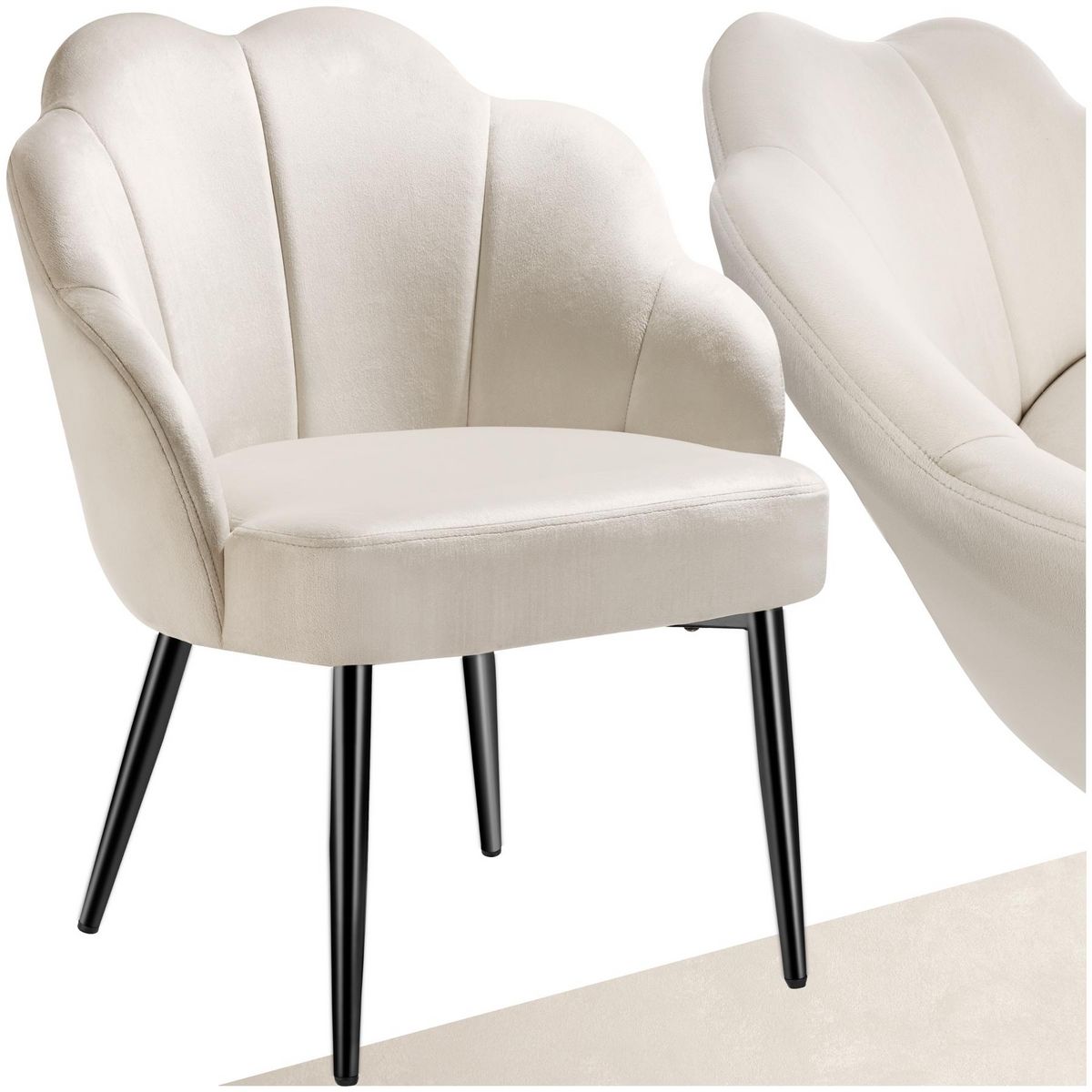 tectake Fauteuil cocktail rembourré en velours crème/noir